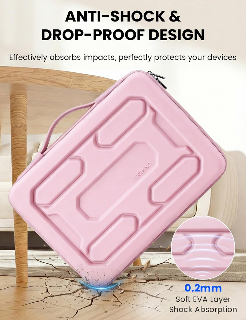 DOMISO Laptop Hard Case 14-14.4 inch Waterproof Shockproof Hard Shell Laptop Sleeve with Handle & Storage Pocket, Compatible with MacBook, HP, Dell,Pink - Image 3