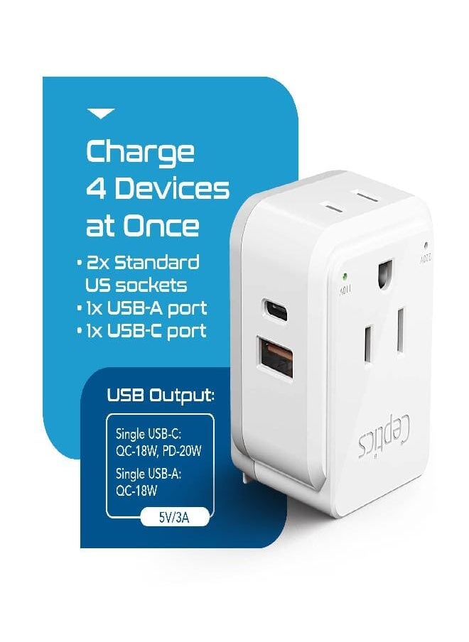 Ceptics - Ceptics China, Malaysia Power Adapter Travel Set, 20W PD & QC, Safe Dual USB & USB-C 3.1A-2 USA Outlet - Compact-Use in Hong Kong, Kuwait, Singapore, Iraq - Includes Type G, I, C SWadAPt Attachments - Image 1