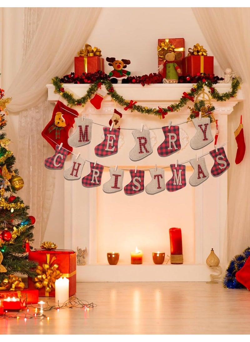 TAPIT Merry Christmas Banners Sock Shaped Christmas Burlap Banners Christmas Flags Hanging Decorations for Christmas Party Wall Tree and Fireplace (A) - Image 4