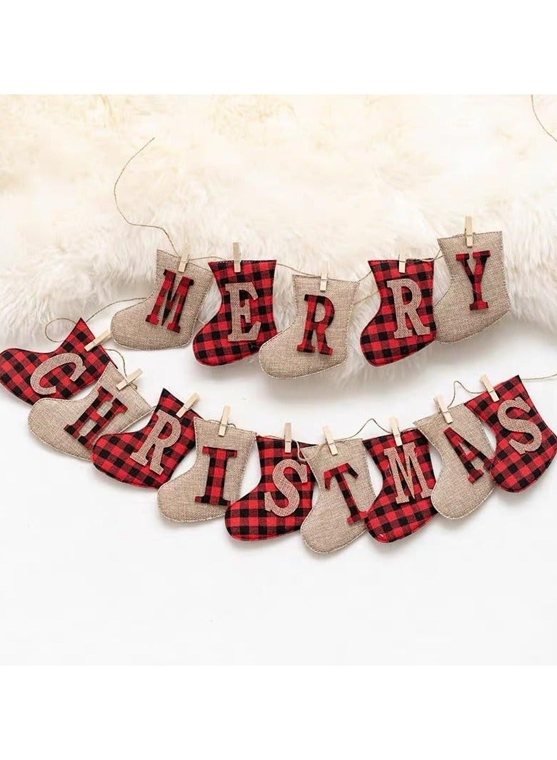 TAPIT Merry Christmas Banners Sock Shaped Christmas Burlap Banners Christmas Flags Hanging Decorations for Christmas Party Wall Tree and Fireplace (A) - Image 5