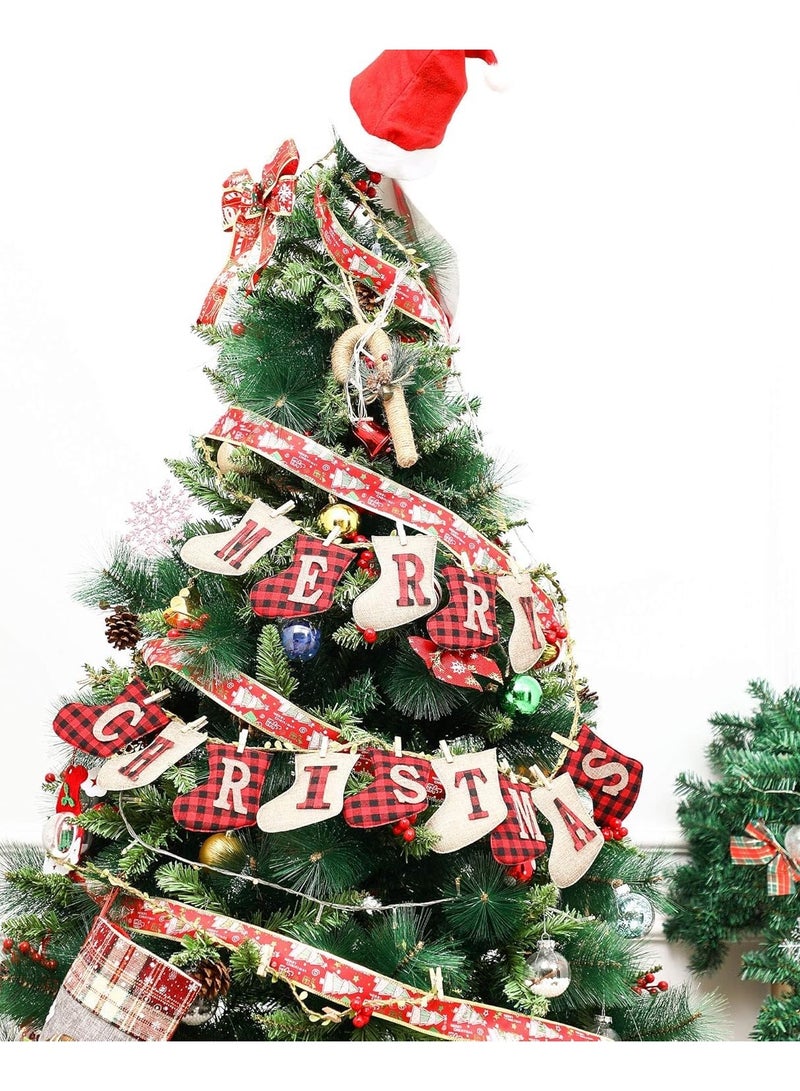 TAPIT Merry Christmas Banners Sock Shaped Christmas Burlap Banners Christmas Flags Hanging Decorations for Christmas Party Wall Tree and Fireplace (A) - Image 2