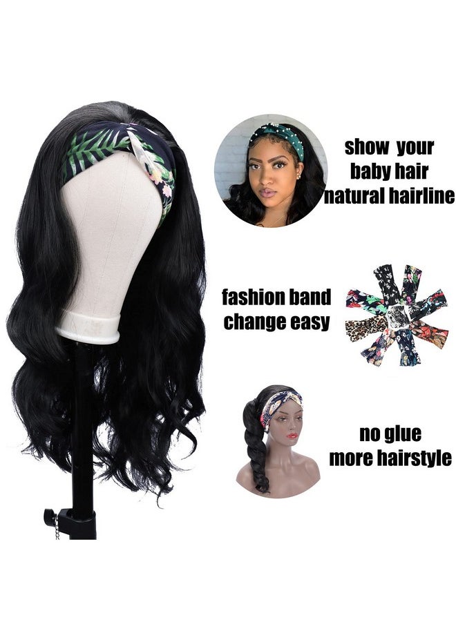 Colorful Queen - Glueless Headband Wig Synthetic Long Black Body Wave Headband Wigs For Black Women Natural Looking Wavy Wig Heat Resistant 180% Density(26Inch 1B) - Image 1