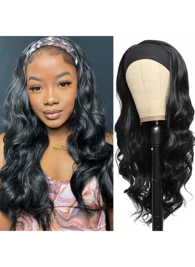 Colorful Queen - Glueless Headband Wig Synthetic Long Black Body Wave Headband Wigs For Black Women Natural Looking Wavy Wig Heat Resistant 180% Density(26Inch 1B) - Image 1