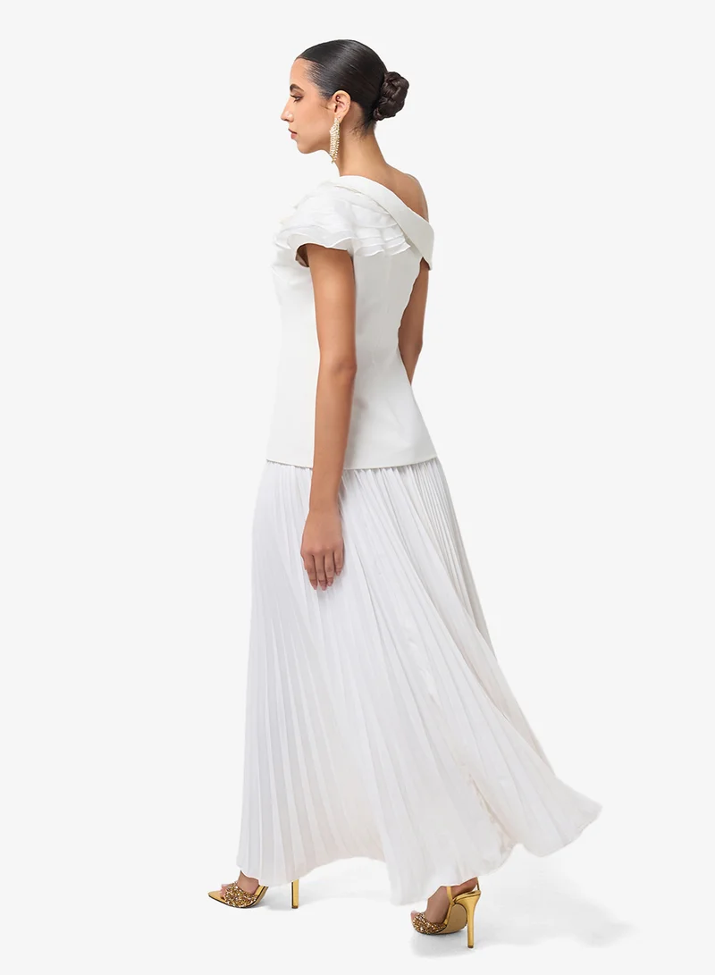 Threadz by Ajooni Pleated Skirt Front Button Detailing One Shoulder Maxi Dress