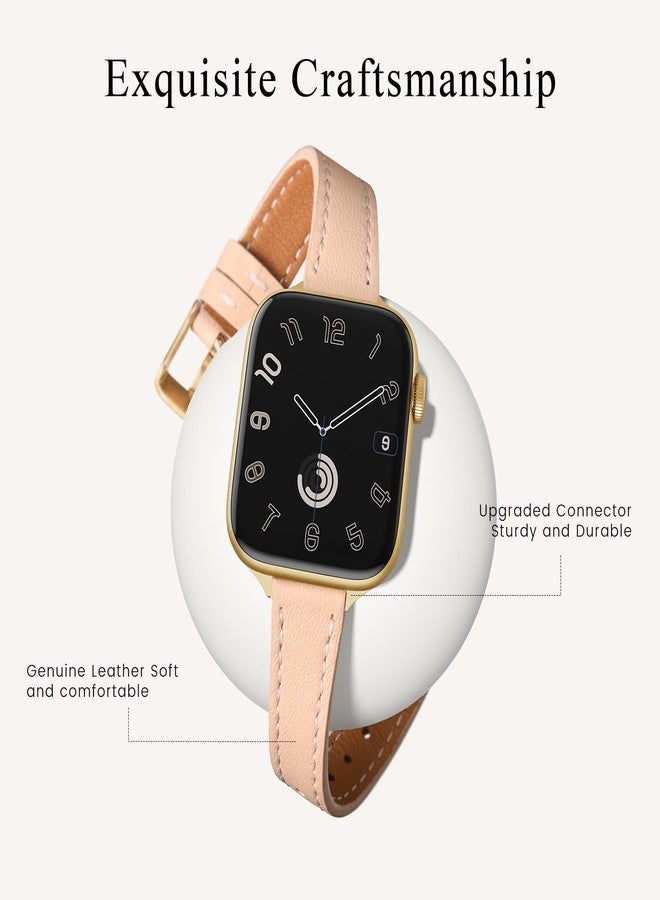 أساور جلدية رفيعة من STIROLL متوافقة مع ساعات Apple Watch مقاس 38 مم، 40 مم، 41 مم، 42 مم (السلسلة 11 و10)، سوار معصم رفيع من الجلد الطبيعي عالي الجودة لساعات iWatch SE 9 8 7 6 5 4 3 2 1 (لون وردي فاتح مع ذهبي) - Image 2