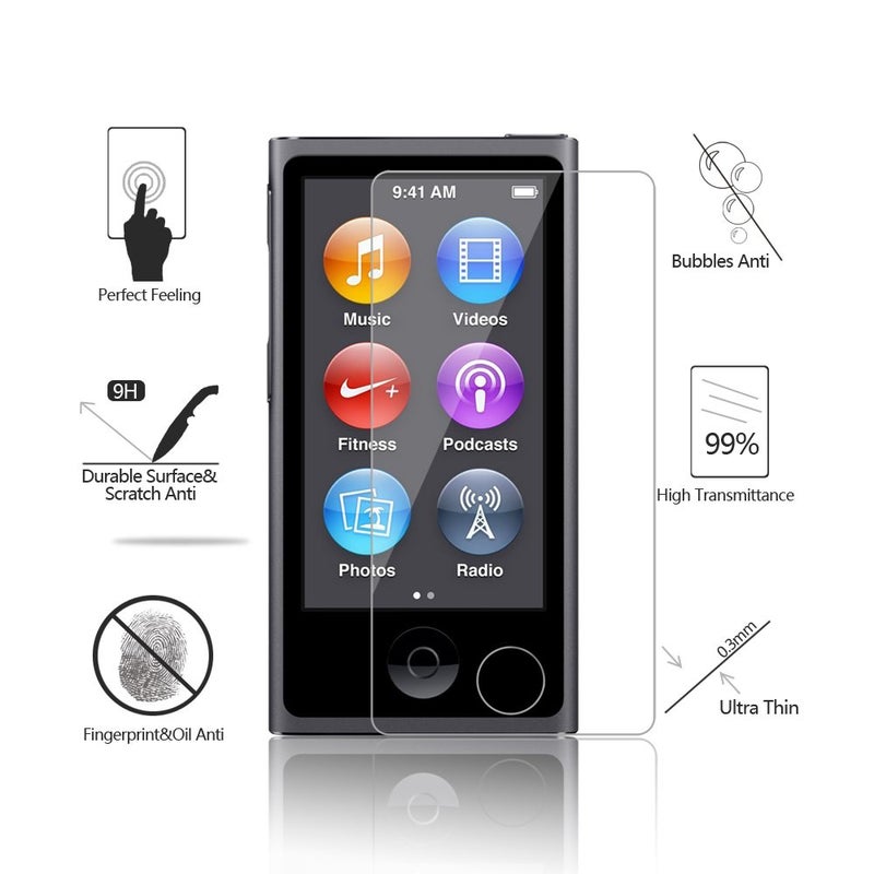AKWOX (Pack of 2) Screen Protector for iPod Nano 7 8th 0.33mm High Definition Clear Tempered Glass Screen Protector Guard Film for iPod Nano 8th/7 Generation,Shockproof and Scratch-Resistant - Image 2