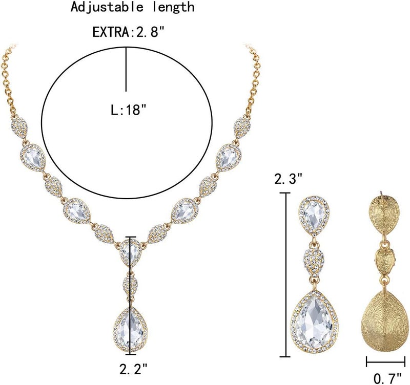 EleQueen Women's Cubic Zirconia Teardrop Y-Necklaces Dangle Earrings Jewelry Sets for Brides Bridesmaids - Image 4