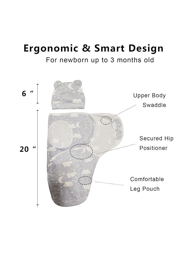 Mr. Penda 3PCS Baby Swaddle Sleep Sack with Hat Set for 0-3 Months Soft Cotton Newborn Wearable Swaddle Wrap for Girls Boys (Cloud Bottle Giraffe) - Image 3