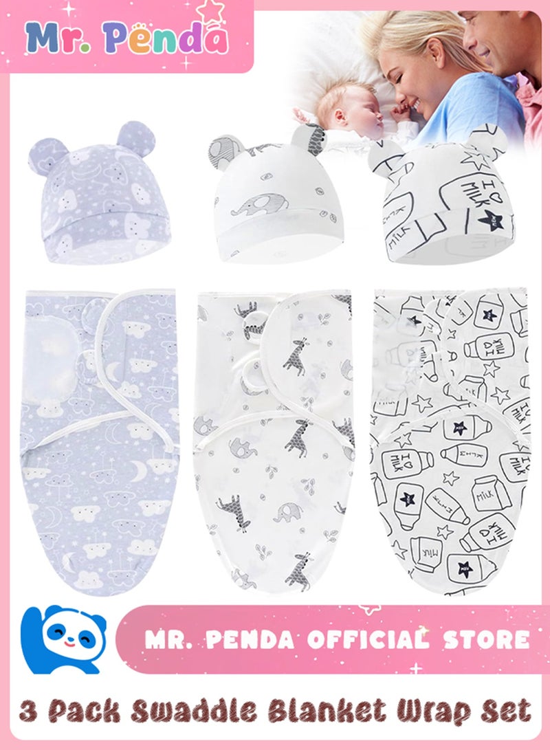 Mr. Penda 3PCS Baby Swaddle Sleep Sack with Hat Set for 0-3 Months Soft Cotton Newborn Wearable Swaddle Wrap for Girls Boys (Cloud Bottle Giraffe) - Image 1