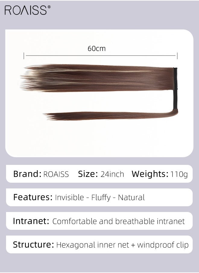 roaiss Long Straight Ponytail Extensions, Natural Ponytail Wig with Wrap Around Magic Paste, Synthetic Hairpiece for Women Girls Party Hairstyle Daily Use 60cm (24 inches)  - Image 3