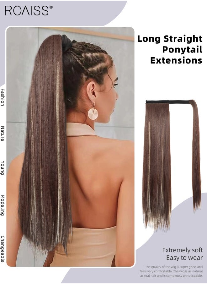 roaiss Long Straight Ponytail Extensions, Natural Ponytail Wig with Wrap Around Magic Paste, Synthetic Hairpiece for Women Girls Party Hairstyle Daily Use 60cm (24 inches)  - Image 1