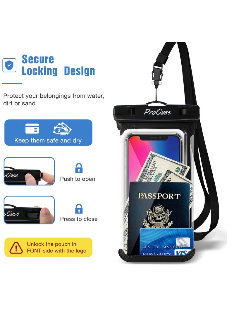 Procases Waterproof Phone Pouch Case Dry Bag for Iphone Galaxy and Note Pixel Cruise Essentials 2 Pack Black - Image 5