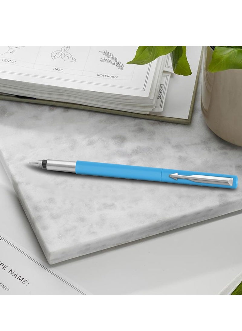 PARKER Parker Vector Standard Fountain Pen |Ink Color Blue | Fine Nib, Blue Body with Chrome Trim | Refillable Ink Pen with 3 Free Blue Ink Cartridges | A Premium Writing Experience for Everyone - Image 2