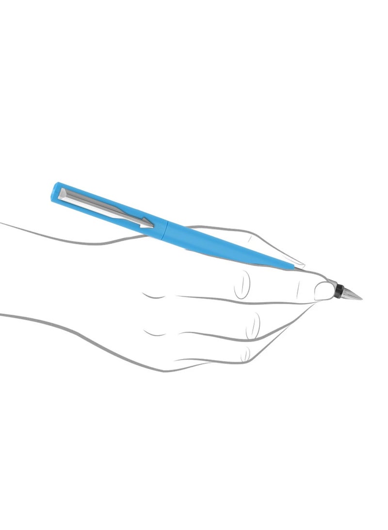 PARKER Parker Vector Standard Fountain Pen |Ink Color Blue | Fine Nib, Blue Body with Chrome Trim | Refillable Ink Pen with 3 Free Blue Ink Cartridges | A Premium Writing Experience for Everyone - Image 5