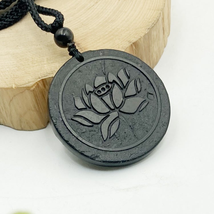 Generic Rustic Russian Shungite Handcrafted Natural Pendant 35-40mm Lotus pendant 
