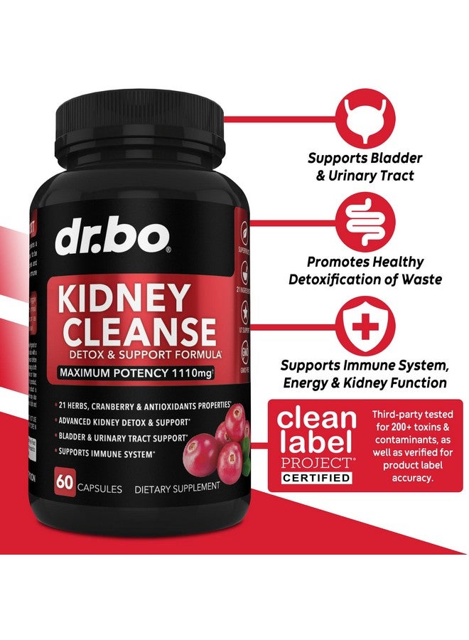 dr.bo Kidney Cleanse Detox Support Supplement - Natural Cranberry, Juniper Berries, Buchu & Uva Ursi Extract to Support Kidneys, Bladder & Urinary Tract Health Supplements - Herbal Renal Blend Formula Pills - Image 2
