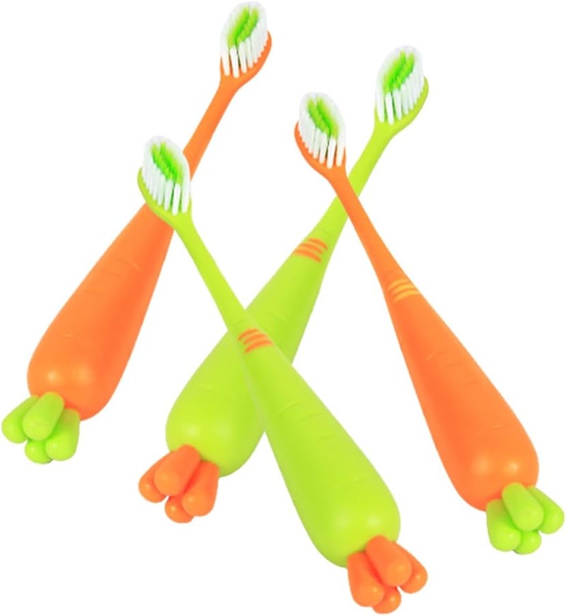 4Pcs Portable Carrot Shaped Manual Toothbrush Soft Bristles For Kids Travel Home - Image 2