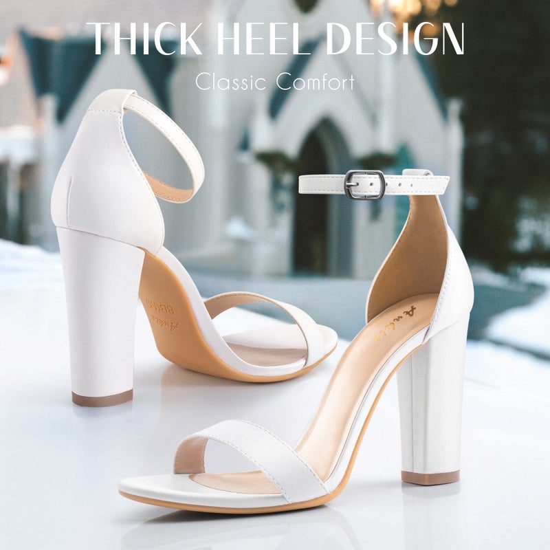 Ankis White Heels for Women Open Toe Ankle Strap High Heel Sandals Party Wedding Strappy Buckle Sandals Standard Size 4 Inches Tall High Heel Design - Image 5