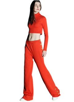 VENTIUP Women's 2 pieces Cotton Open Bottom Leg Sweatpants Crop Top  - Image 1