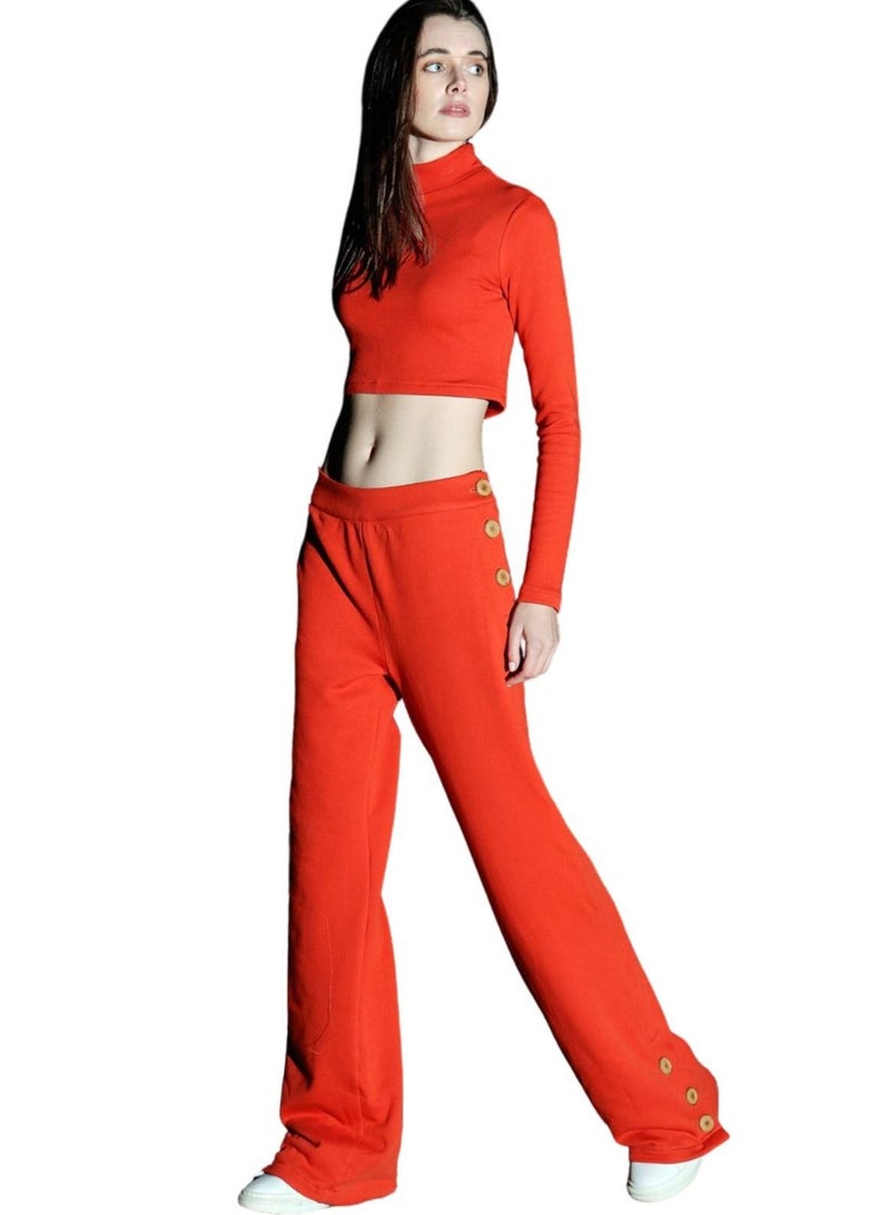 VENTIUP Women's 2 pieces Cotton Open Bottom Leg Sweatpants Crop Top  - Image 1