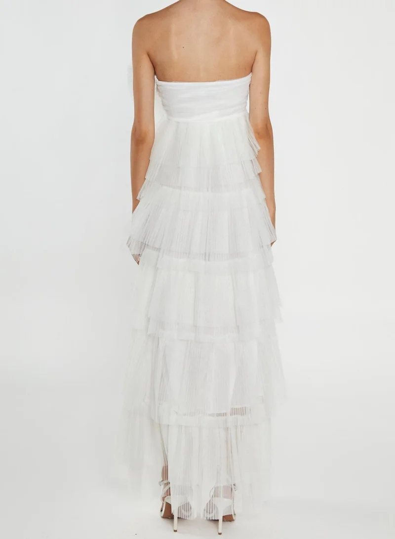 True Decadence  Valerie White Pleated 3D Tiered Midi-Dress for Women | Best Price UAE