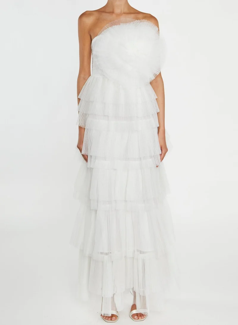 True Decadence  Valerie White Pleated 3D Tiered Midi-Dress for Women | Best Price UAE