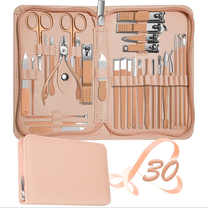 RedFlow Manicure Set 30 in 1 Nail Clippers Set,Nail Manicure Kit for Women,RedFlow Toenail Clippers,Pedicure Kit,Pedicure Tools,Suitable for Travel Manicure Tools (Rose Gold) - Image 1