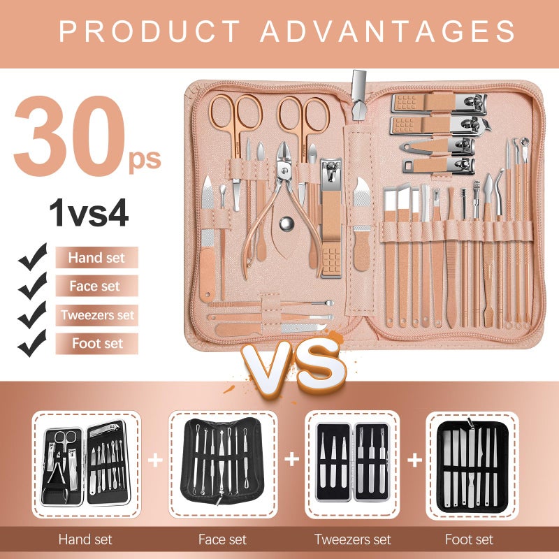 RedFlow Manicure Set 30 in 1 Nail Clippers Set,Nail Manicure Kit for Women,RedFlow Toenail Clippers,Pedicure Kit,Pedicure Tools,Suitable for Travel Manicure Tools (Rose Gold) - Image 2