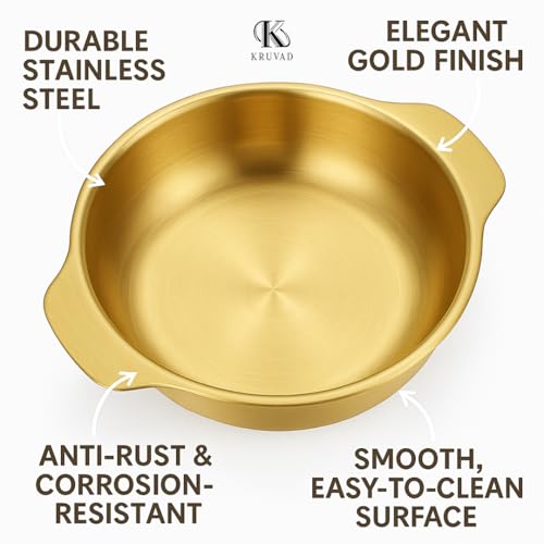 Kruvad Brass Hammered Kadhai | Bronze Cookware & Utensils | Steel Kadai with Handle for Vegetable Cooking & Serving | Brass Color Pan | Nonstick Ramen Pot | 26.5x21x6 cm Cooking Bowl for Kitchen - Image 2
