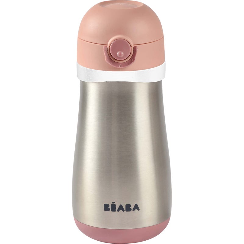 BEABA Kids Stainless Steel Insulated Water Bottle, Kids Water Bottle, Toddler Thermos with Spill Proof Spout and Close Top, Perfect for travel, (Rose) - Image 1