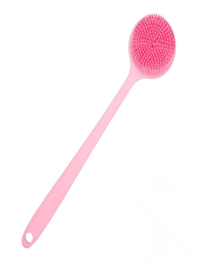 SPITEN Silicone Bath Brush with Long Handle - Soft Bristles Back Scrubber for Shower | Body Massage - Exfoliating Dirt Removal Brush for Men | Women (Pink) - Image 1