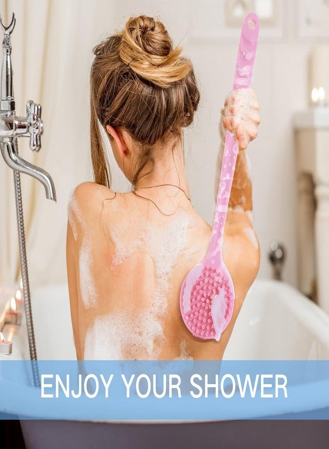 SPITEN Silicone Bath Brush with Long Handle - Soft Bristles Back Scrubber for Shower | Body Massage - Exfoliating Dirt Removal Brush for Men | Women (Pink) - Image 3