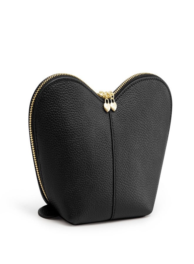Kattee Leather Makeup Bag, Travel Large capacity Comestic Bag for Women, Heart Shaped Portable Organizer Toiletry Bag for Working, Black - Image 2