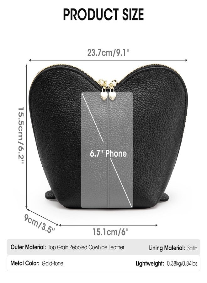 Kattee Leather Makeup Bag, Travel Large capacity Comestic Bag for Women, Heart Shaped Portable Organizer Toiletry Bag for Working, Black - Image 3