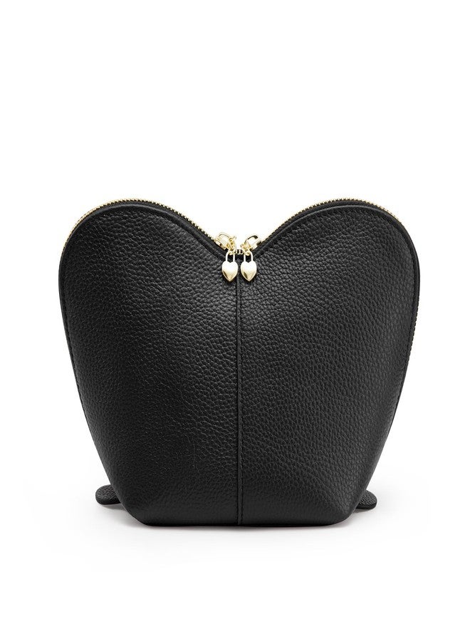Kattee Leather Makeup Bag, Travel Large capacity Comestic Bag for Women, Heart Shaped Portable Organizer Toiletry Bag for Working, Black - Image 1