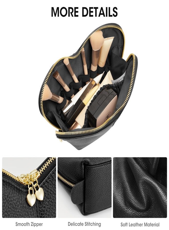 Kattee Leather Makeup Bag, Travel Large capacity Comestic Bag for Women, Heart Shaped Portable Organizer Toiletry Bag for Working, Black - Image 5