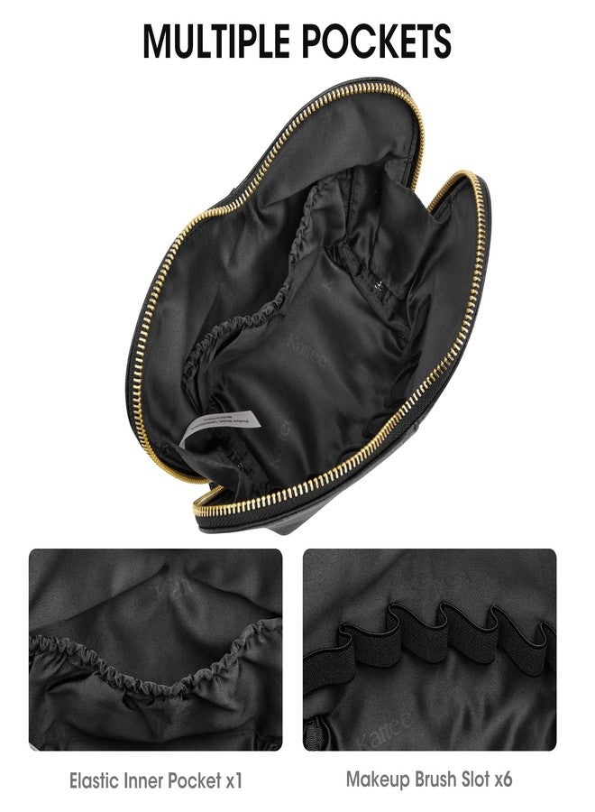 Kattee Leather Makeup Bag, Travel Large capacity Comestic Bag for Women, Heart Shaped Portable Organizer Toiletry Bag for Working, Black - Image 4