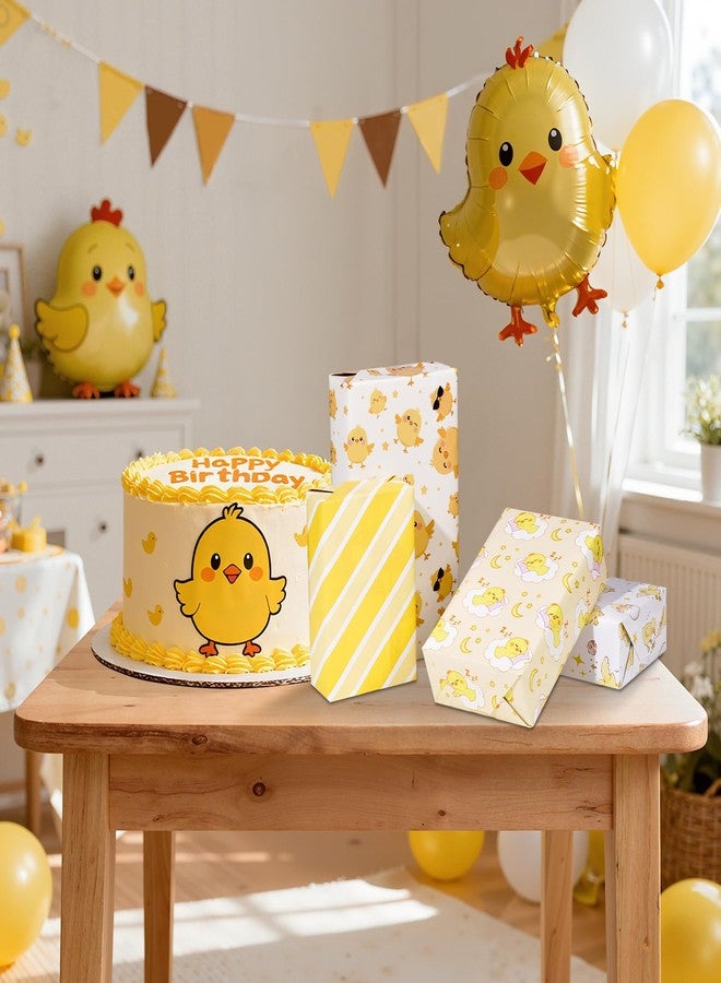 Pineraap 12 Sheets Cute Chick Wrapping Paper, Baby Shower Wrapping Paper, Farm Animal Gift Wrap for Kids, Little Chick Gift Packing Supplies for Baby Shower, Easter, Birthday Party Crafts Decorations (20"×28") - Image 5