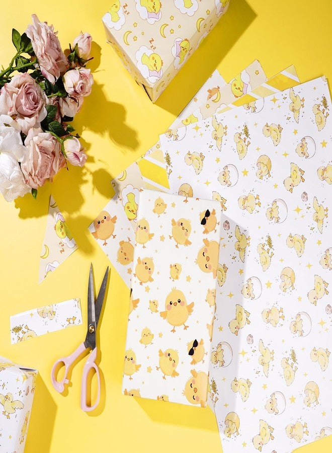 Pineraap 12 Sheets Cute Chick Wrapping Paper, Baby Shower Wrapping Paper, Farm Animal Gift Wrap for Kids, Little Chick Gift Packing Supplies for Baby Shower, Easter, Birthday Party Crafts Decorations (20"×28") - Image 4