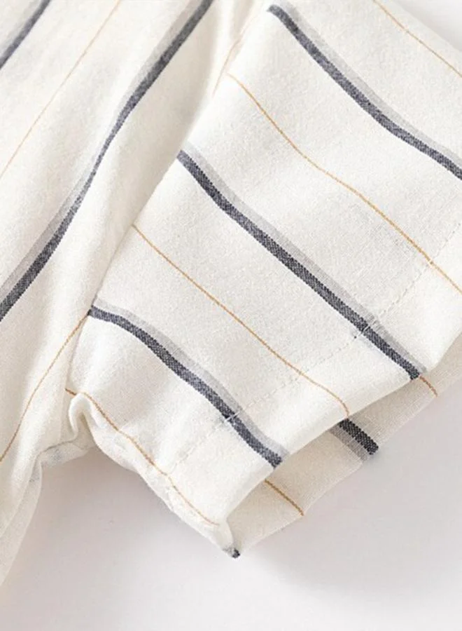 YUNIQEE Off White Collared Short Sleeve Striped Shirt