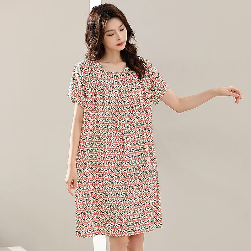 Middle-Aged And Elderly Women'S New Cotton Silk Mother'S Style Mid-Length Pajamas For The Elderly Large Size Loose Home Dress - Image 1