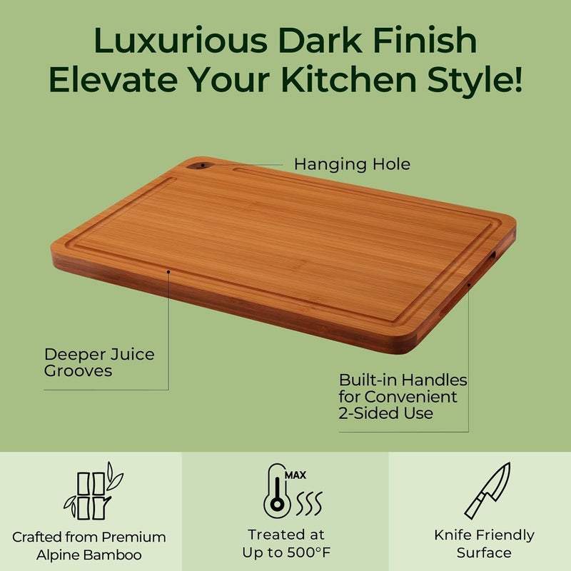 keechee Butcher Block 2-Pcs Carbonized Bamboo Cutting Board Set With Juice Groove For Meal Prep & Cheese Serving - Ideal Kitchen Gift Set of 2 (M+L) - Image 4