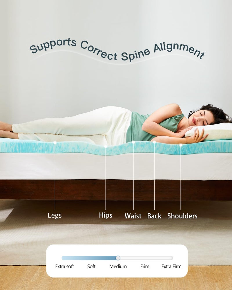 PERLECARE 3 Inch Queen Memory Foam Mattress Topper, Cooling Gel Infused Mattress Pad, Ventilated Bed Topper for Pressure Relief, Made with CertiPUR-USÂ® Certified Foam, Blue - Image 3
