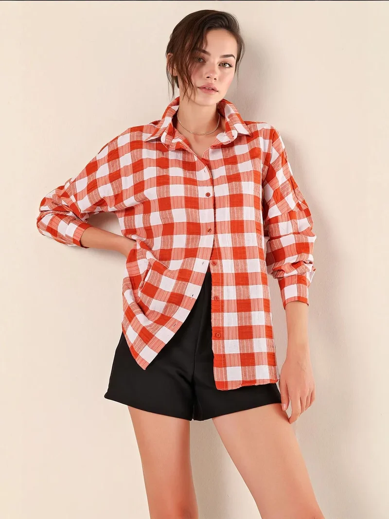 BDART Oversized Patterned Poplin Shirt With Button Closure