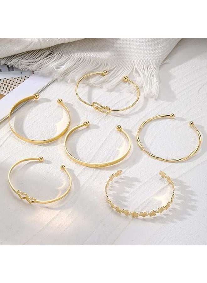 Goolsky 6pcs Golden-Toned Bracelet Set with Heart, Flower, and Infinity Symbol Designs - Alloy Fashion Bangles for Women, Indian/Holiday Style - Image 3
