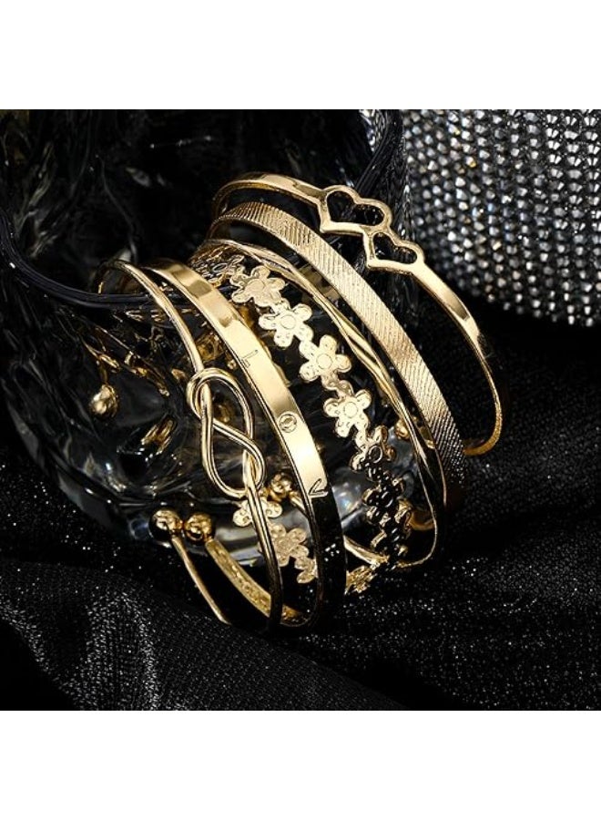 Goolsky 6pcs Golden-Toned Bracelet Set with Heart, Flower, and Infinity Symbol Designs - Alloy Fashion Bangles for Women, Indian/Holiday Style - Image 5