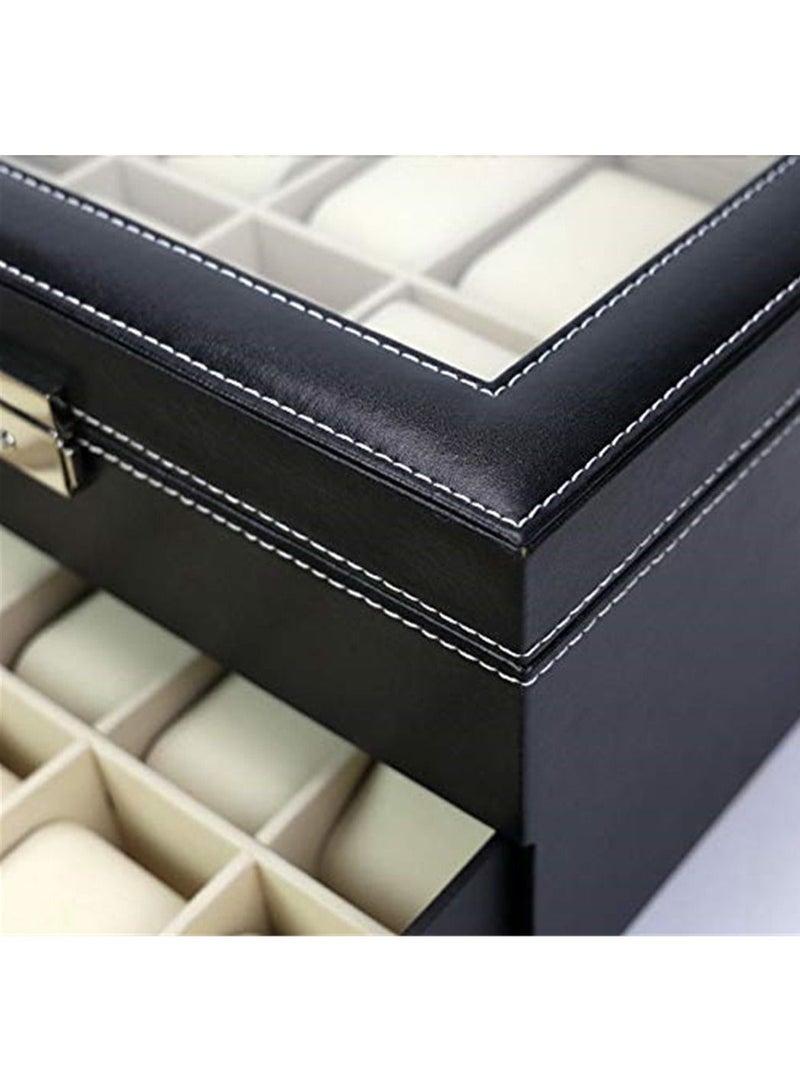 Jewelry Storage Box Watch Box Organizor with Drawer Leather Case for Watch Jewelry Display 2 Layer 20 Slot - Image 3