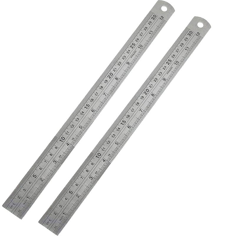 SVDK 30cm Stainless Steel Ruler | Durable Metal Scales with Permanently Etched Markings | Precision Measuring Tool for Students, Engineers, Architects, and Artists (Pack of 2) - Image 1