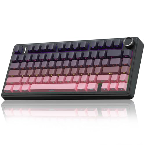 AULA F75 Pro Wireless Mechanical Keyboard75 Hot Swappable Custom KeyboardRGB BacklitPrelubed Reaper SwitchesSide Printed PBT Keycaps Mechanical Gaming Keyboards PinkBlack - Image 1