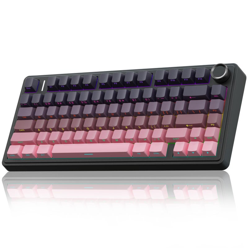 AULA F75 Pro Wireless Mechanical Keyboard75 Hot Swappable Custom KeyboardRGB BacklitPrelubed Reaper SwitchesSide Printed PBT Keycaps Mechanical Gaming Keyboards PinkBlack - Image 2